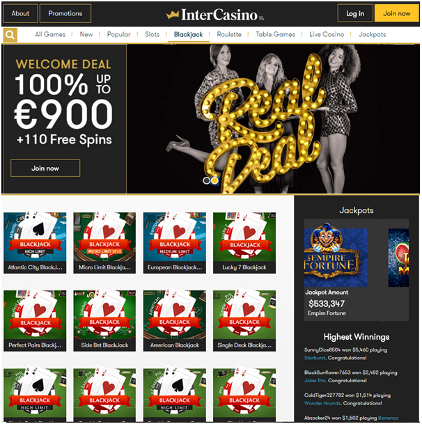 Intercasino- Play High Limit Blackjack tables