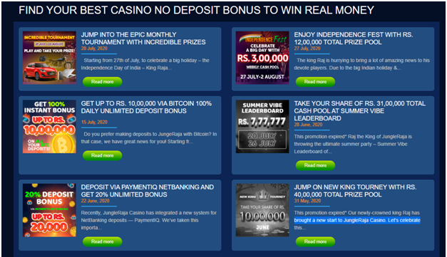 Jungle Raja online casino bonus offer