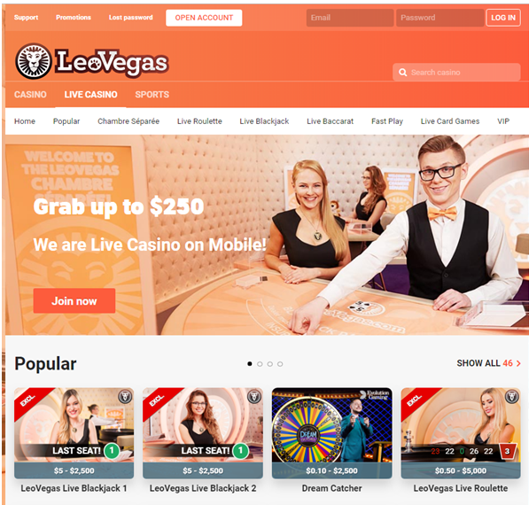 Leo Vegas live casino games