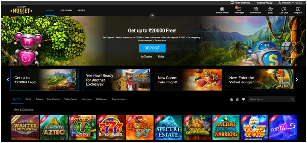 Lucky Nugget Indian online casino- Bonuses and Promotions