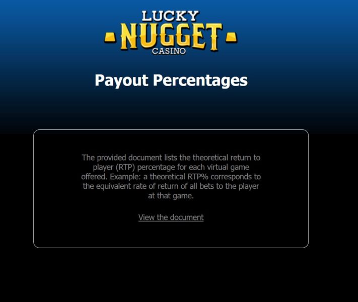 Lucky Nugget casino payout percentages of slots are shown in a pdf document