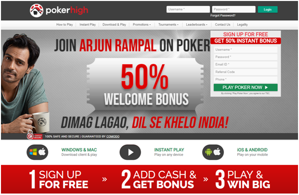 Poker High to play Poker with Indian Rupees