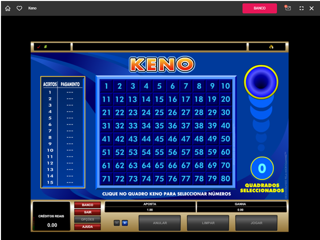 Royal Vegas Casino Keno Game